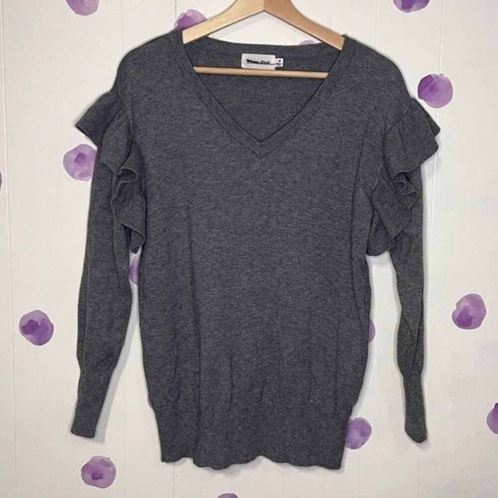 NEW Line + Dot | Gray Ruffle Shoulder Sweater Size S